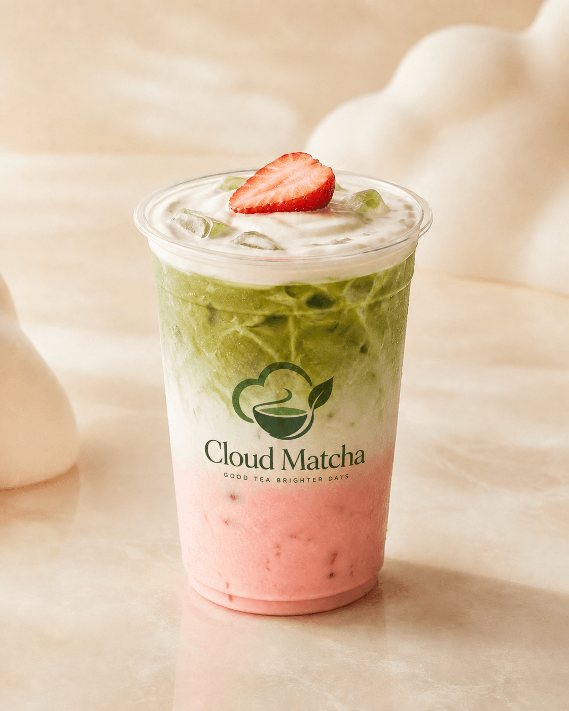 Strawberry Sunset iced matcha drink