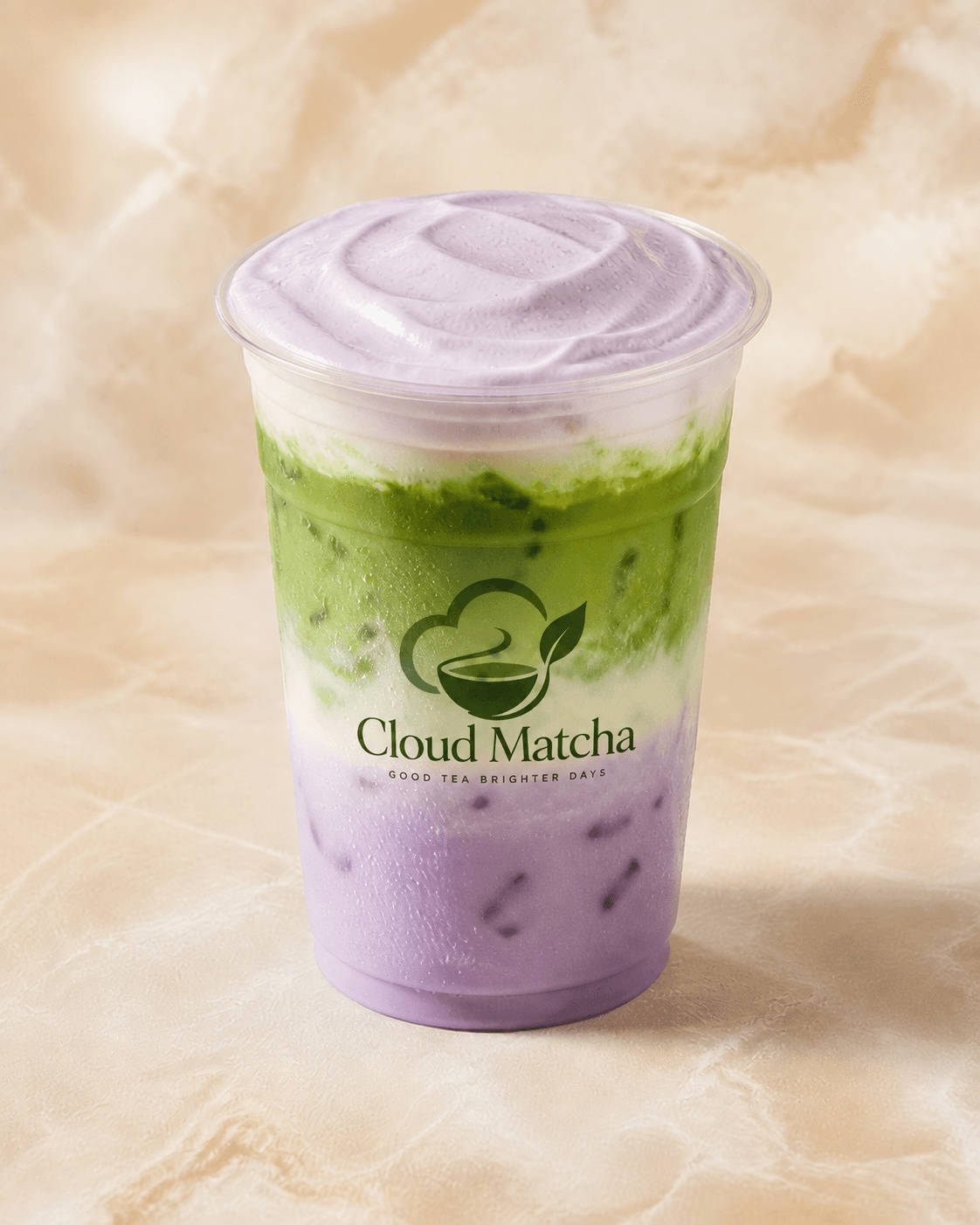 Ube Afterglow iced matcha drink